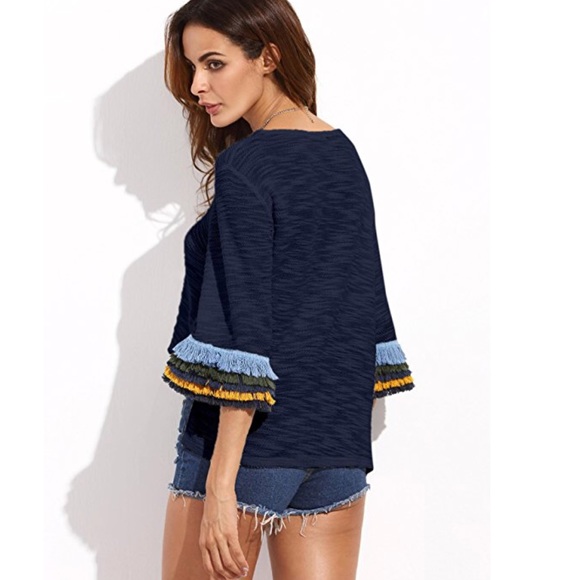 women 3/4 sleeve side split t shirt blouse - Picture 2 of 8